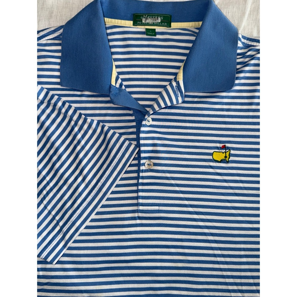 Peter Millar Masters Polo Shirt Mens Large Blue Striped Golf 100% Cotton